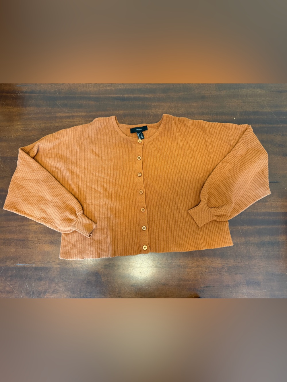 Forever 21 Cropped Ribbed Cardigan - Rust Orange